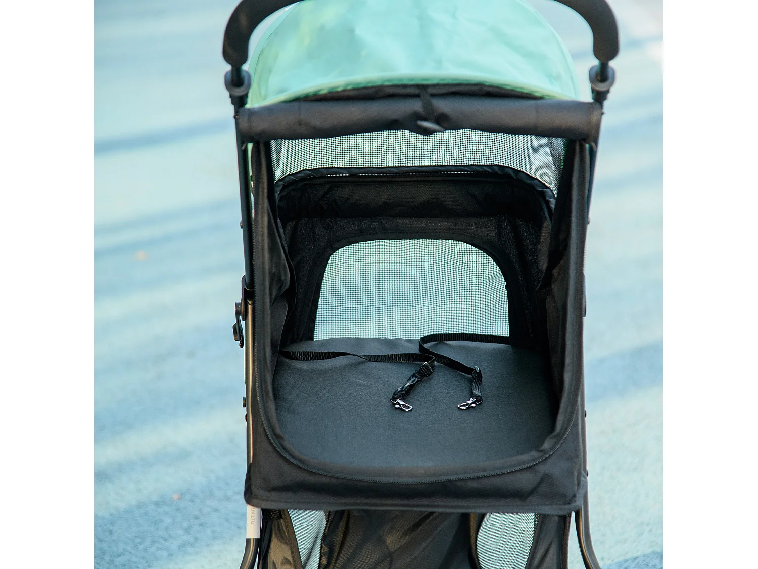 Passeggino cani pieghevole con 3 ruote e copertura antipioggia verde