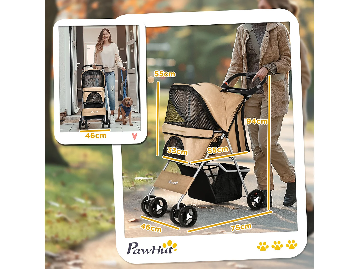 Passeggino per cani piccoli e mini pieghevole con cestino e rete caffè