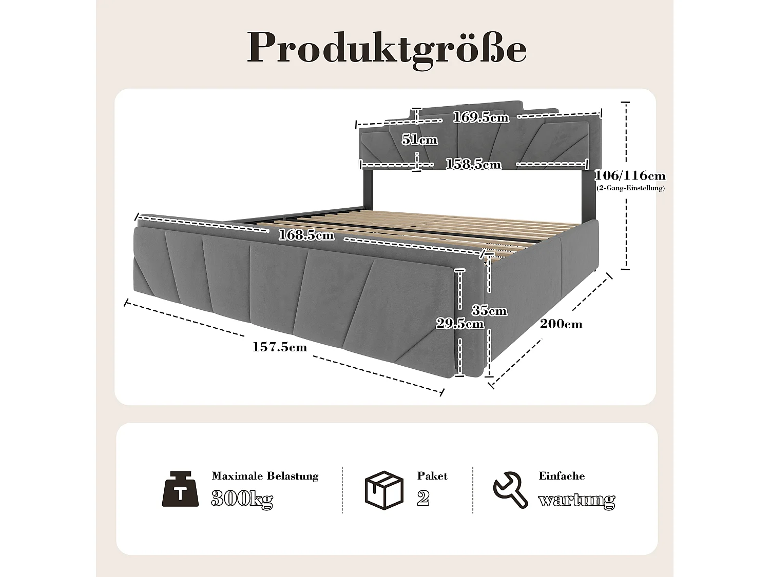 Lit coffre rembourré 160x200 cm en velours gris - avec 4 tiroirs - ports USB et Type-C - éclairage LED RGB - design futuriste