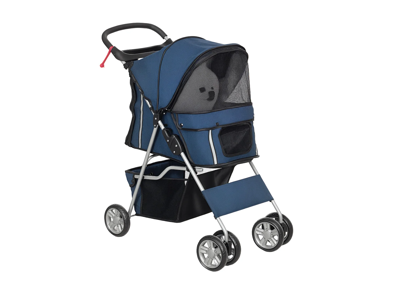 Passeggino per cani piccoli pieghevole con cestino e portabicchiere blu