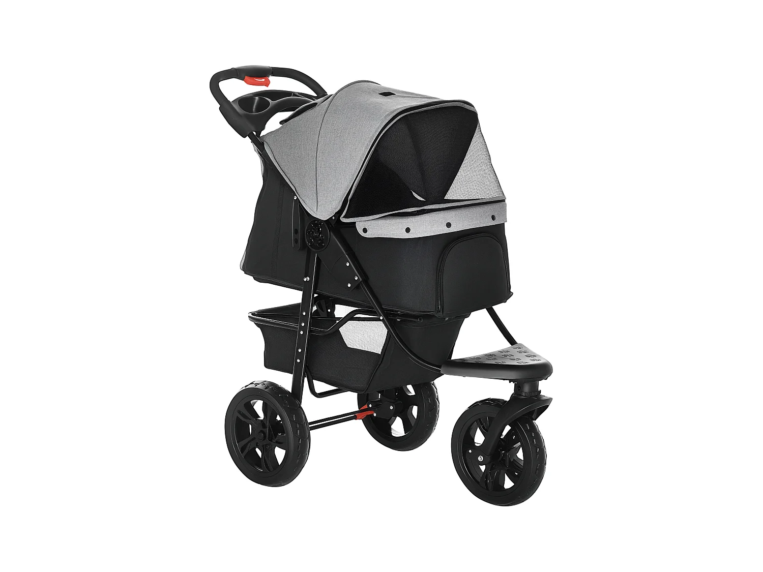 Passeggino per cani pieghevole 3 ruote con freno e cestino grigio nero