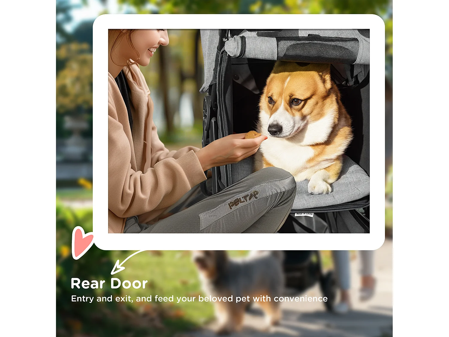 Passeggino per cani pieghevole 3 ruote con freno e cestino grigio nero