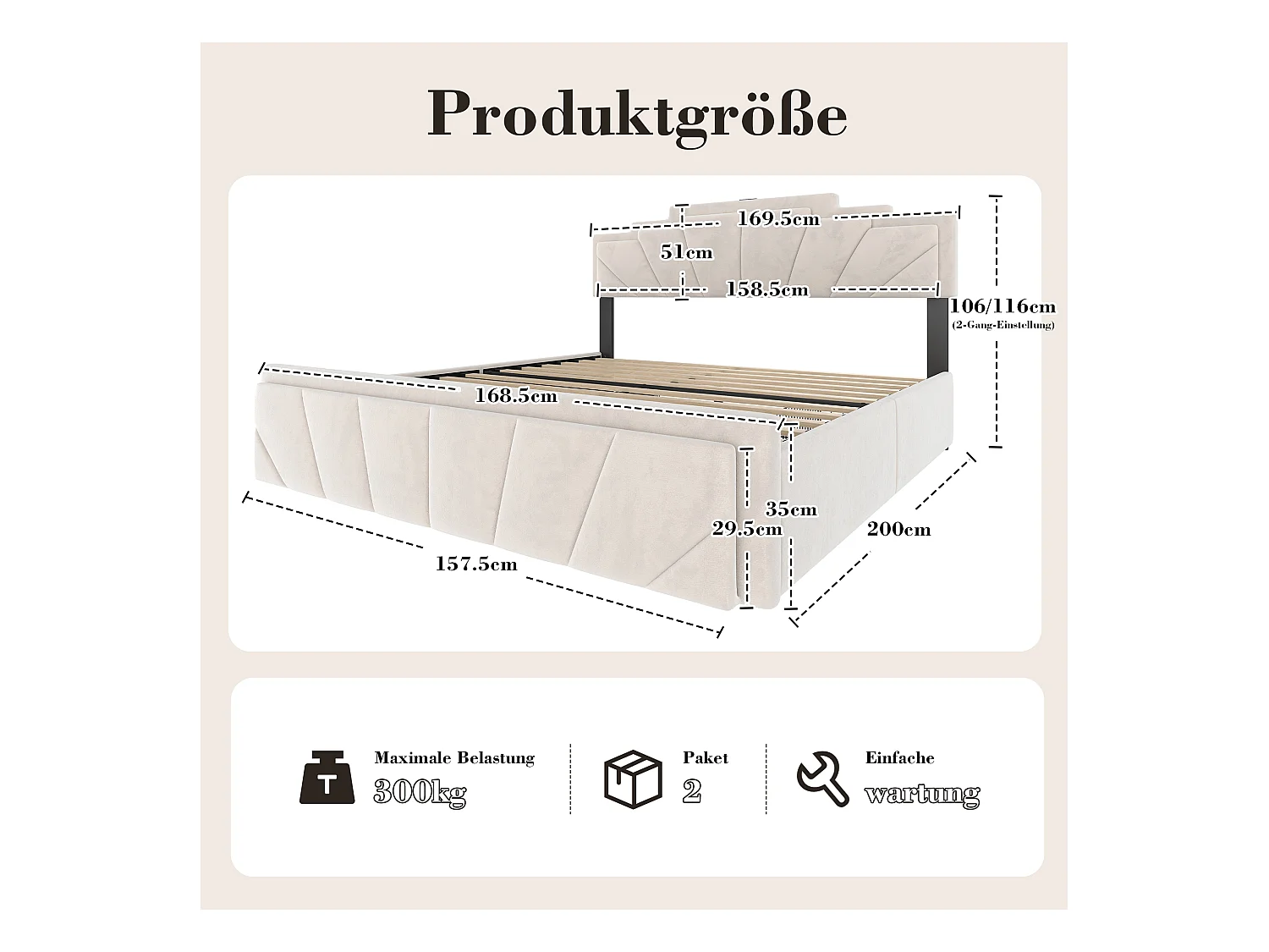 Lit coffre rembourré 160x200 cm en velours beige - avec 4 tiroirs - ports USB et Type-C - éclairage LED RGB - design futuriste