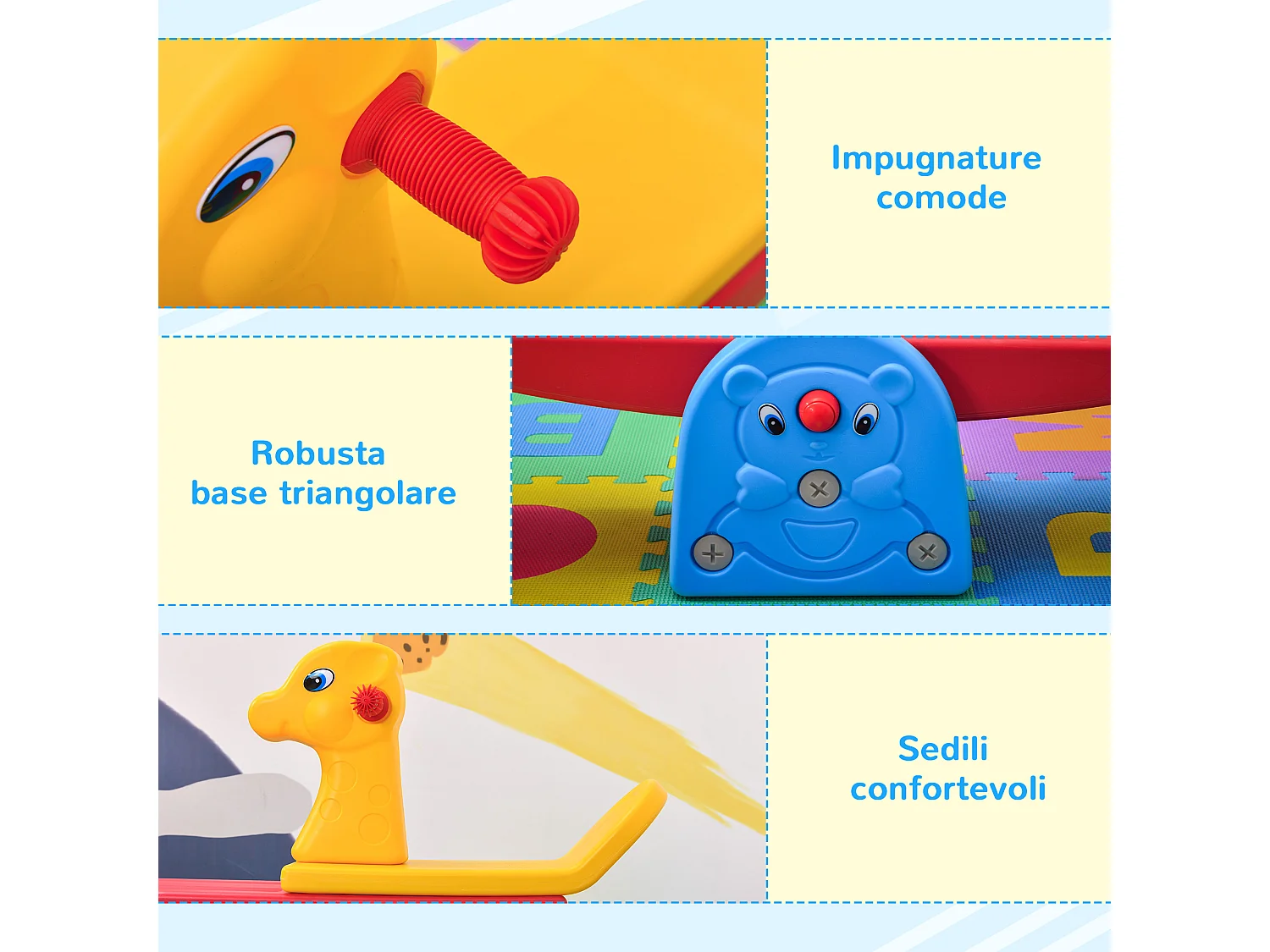 Altalena a bilancia per bimbi età 1-4 anni maniglie antiscivolo