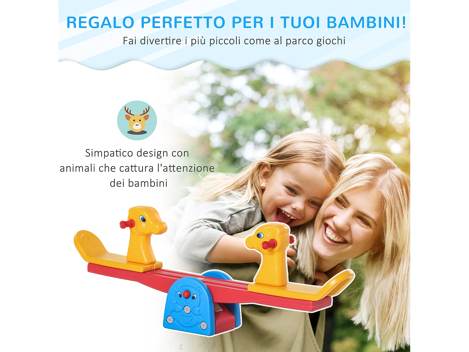 Altalena a bilancia per bimbi età 1-4 anni maniglie antiscivolo