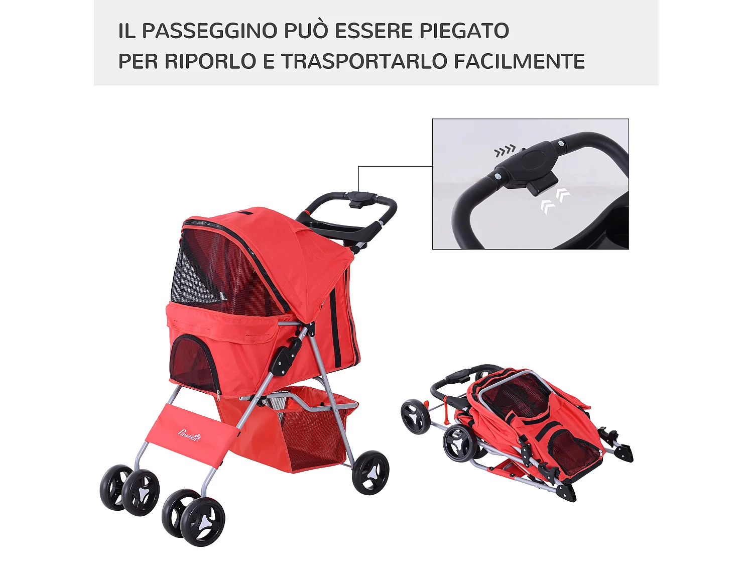 Passeggino per cani piccoli 15kg pieghevole rosso