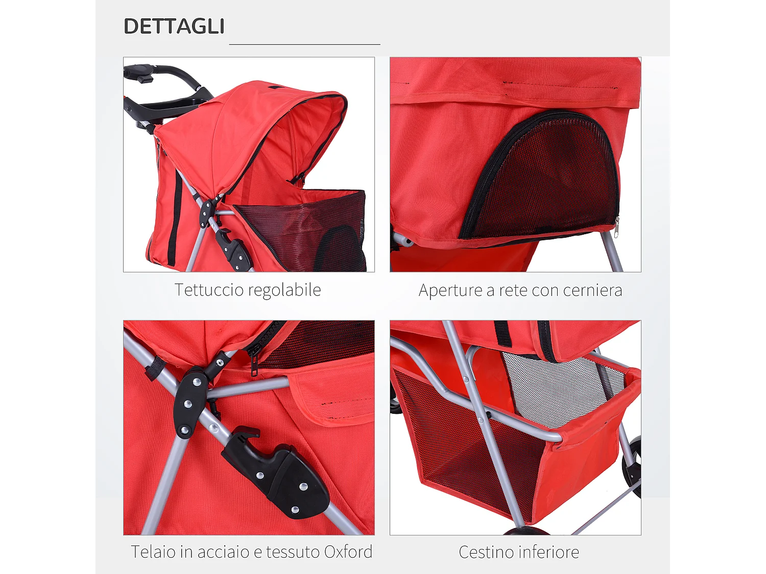 Passeggino per cani piccoli 15kg pieghevole rosso