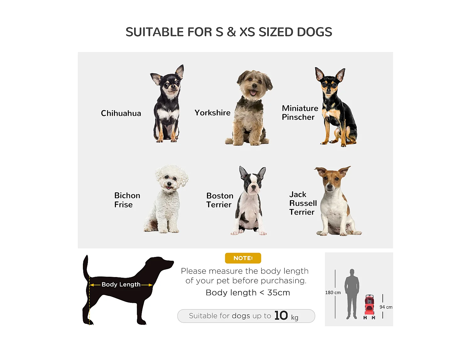 Passeggino per cani piccoli 15kg pieghevole rosso