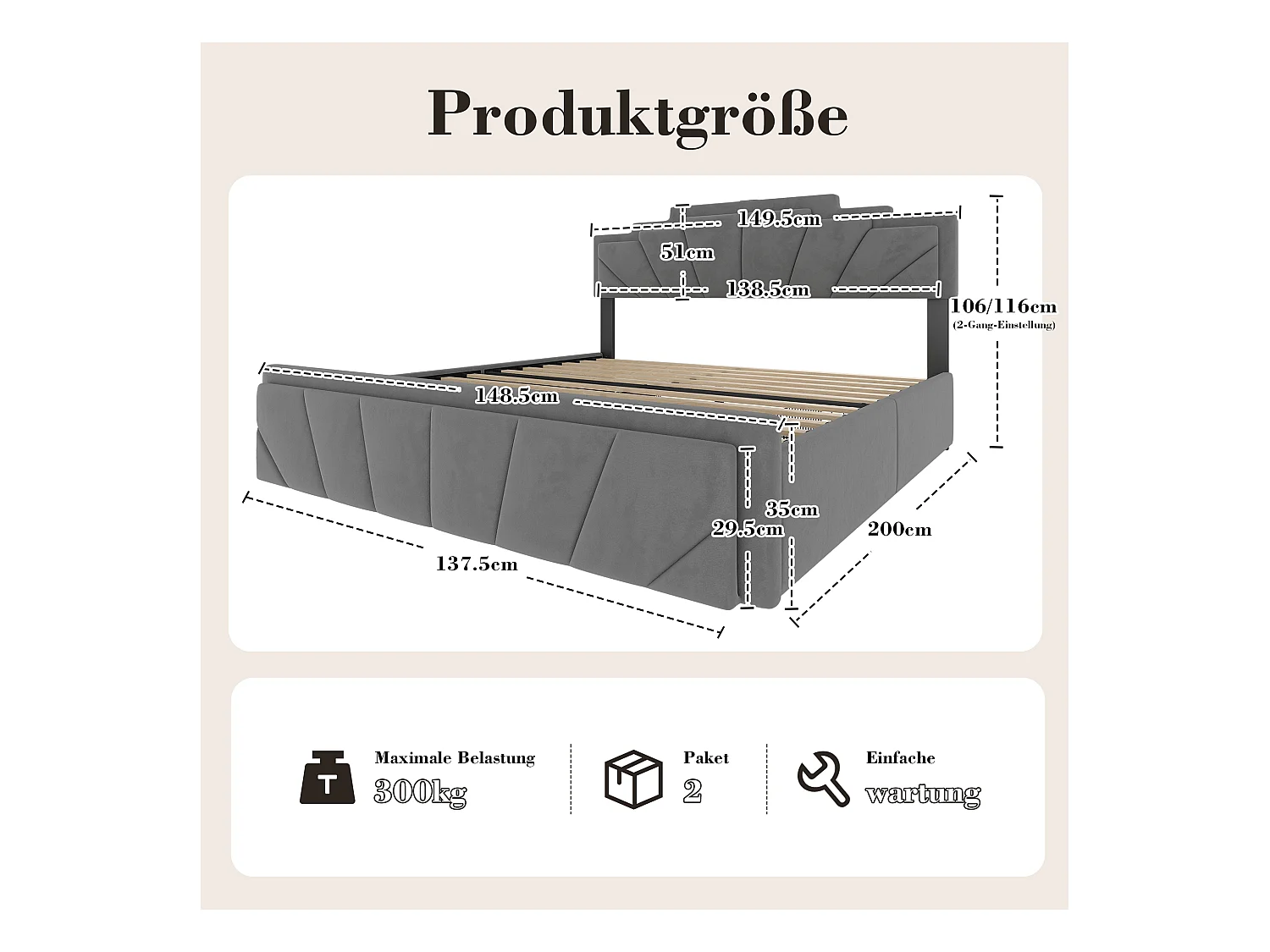 Lit coffre rembourré 140x200 cm en velours gris - avec 4 tiroirs - ports USB et Type-C - éclairage LED RGB - design futuriste