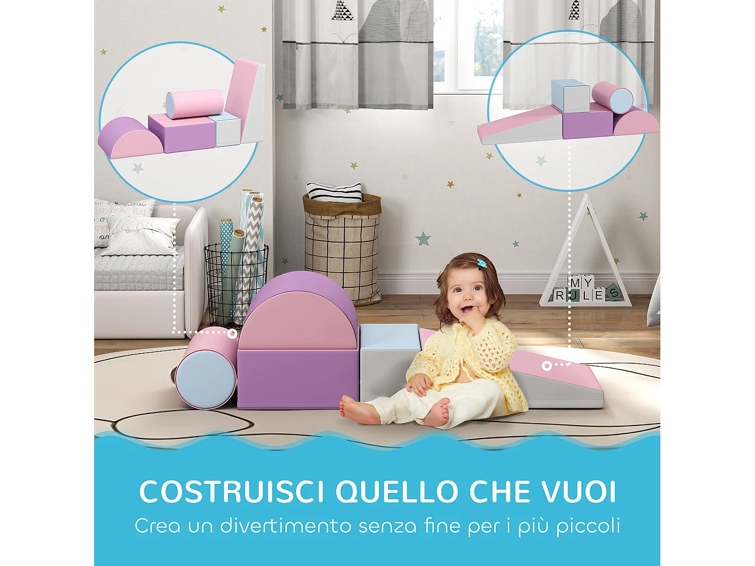 Set costruzioni morbide per bambini con 5 blocchi multicolore