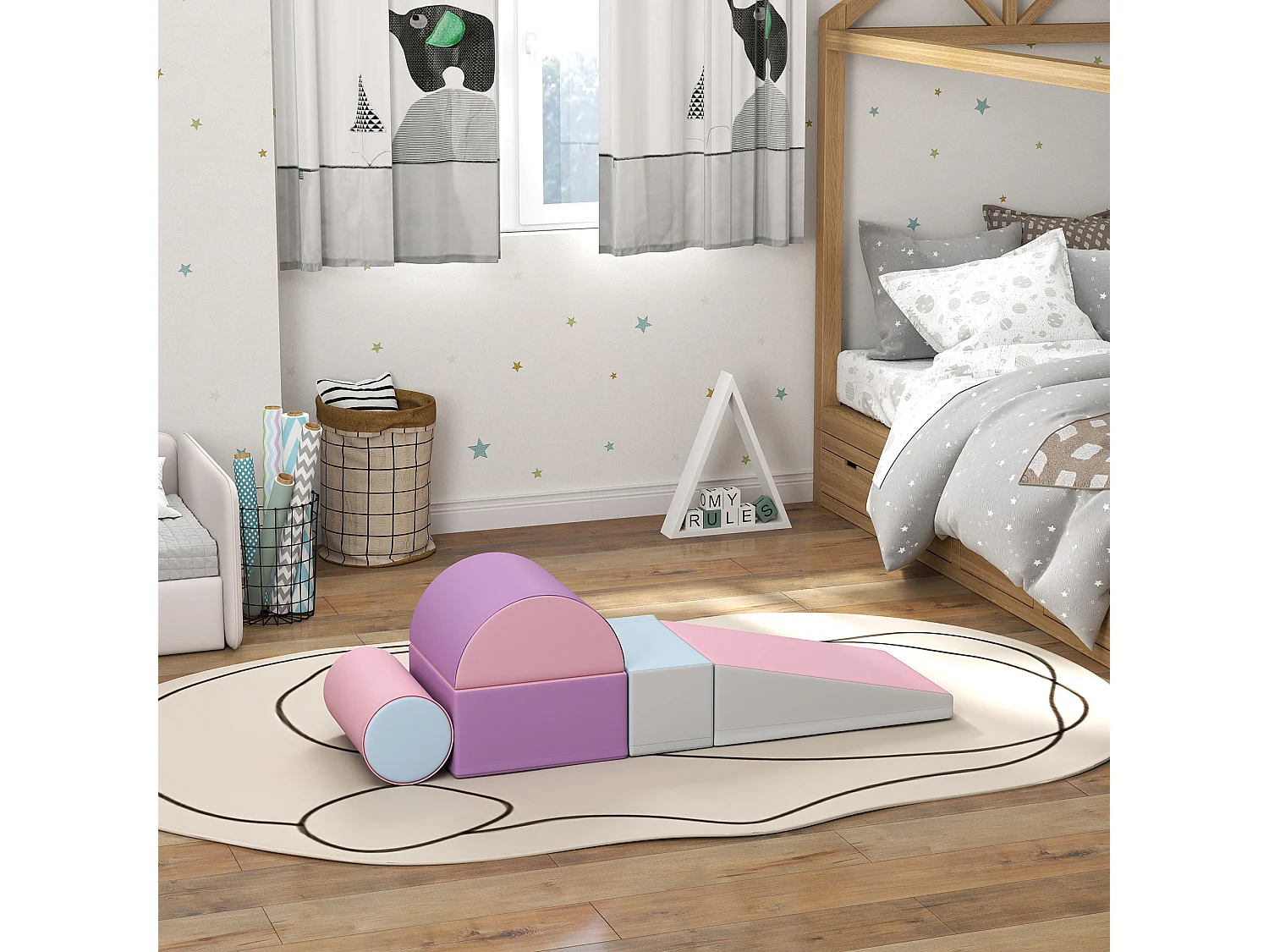 Set costruzioni morbide per bambini con 5 blocchi multicolore