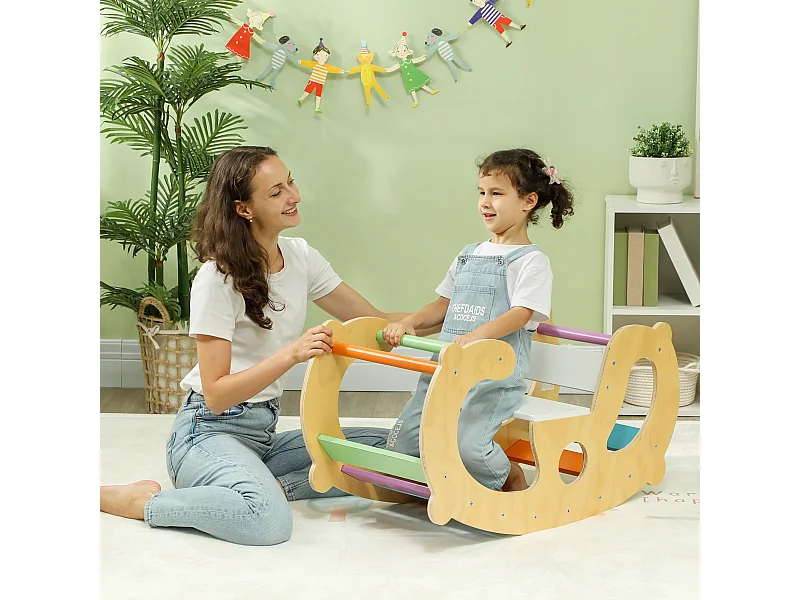 Gioco per bambini 2 in 1 arco montessoriano e sedia a dondolo in legno