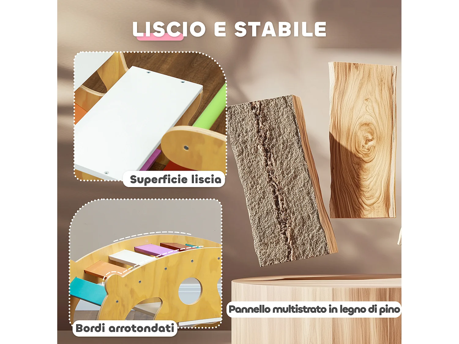 Gioco per bambini 2 in 1 arco montessoriano e sedia a dondolo in legno