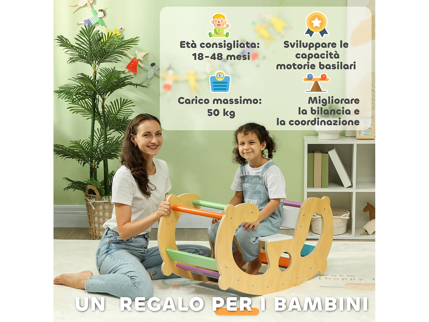 Gioco per bambini 2 in 1 arco montessoriano e sedia a dondolo in legno