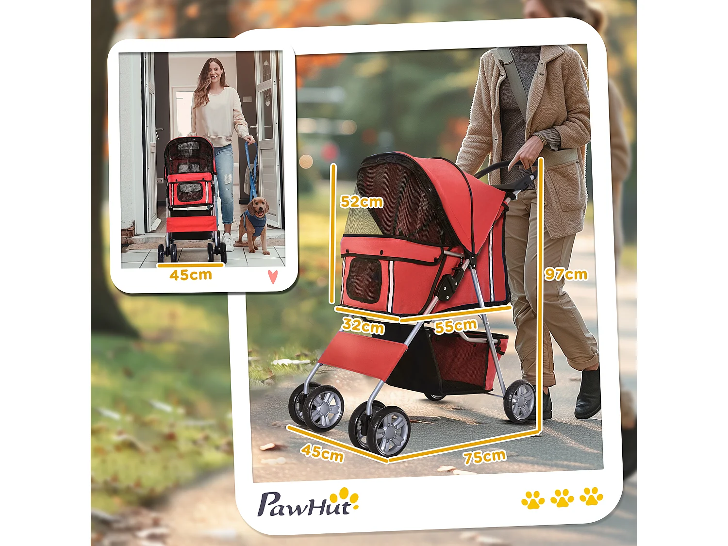 Passeggino per cani pieghevole cestino copertura tessuto oxford rosso