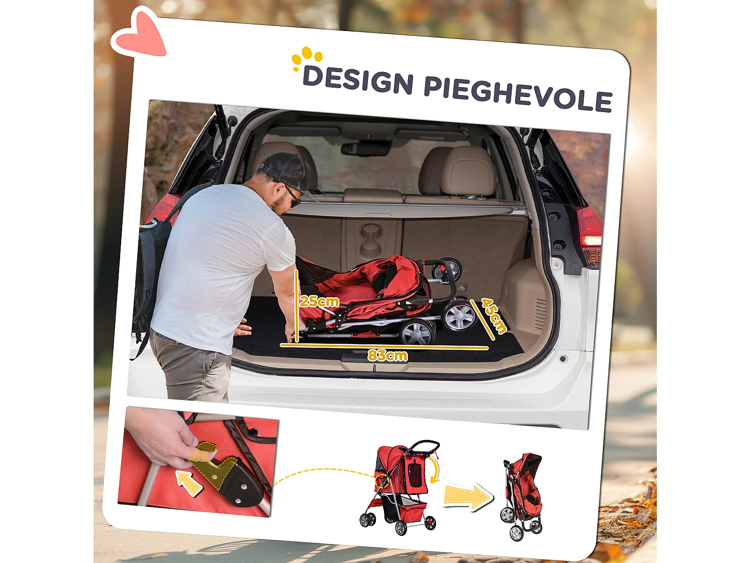 Passeggino per cani pieghevole cestino copertura tessuto oxford rosso