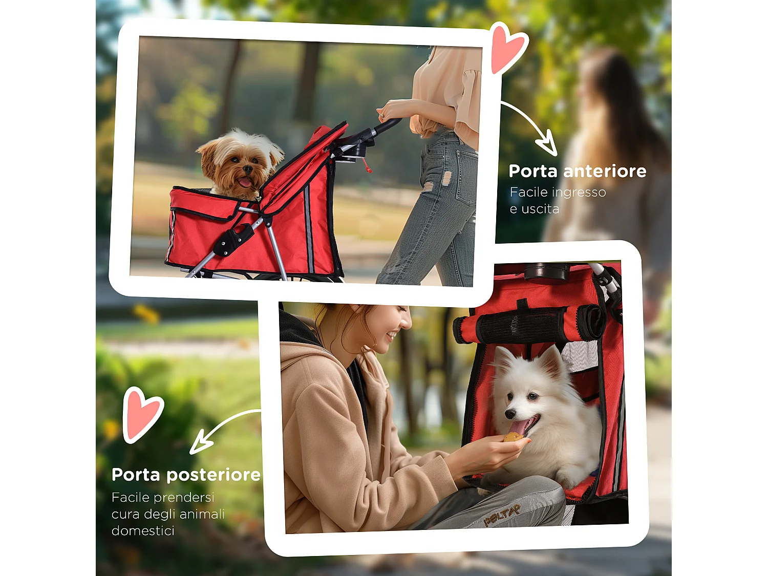 Passeggino per cani pieghevole cestino copertura tessuto oxford rosso