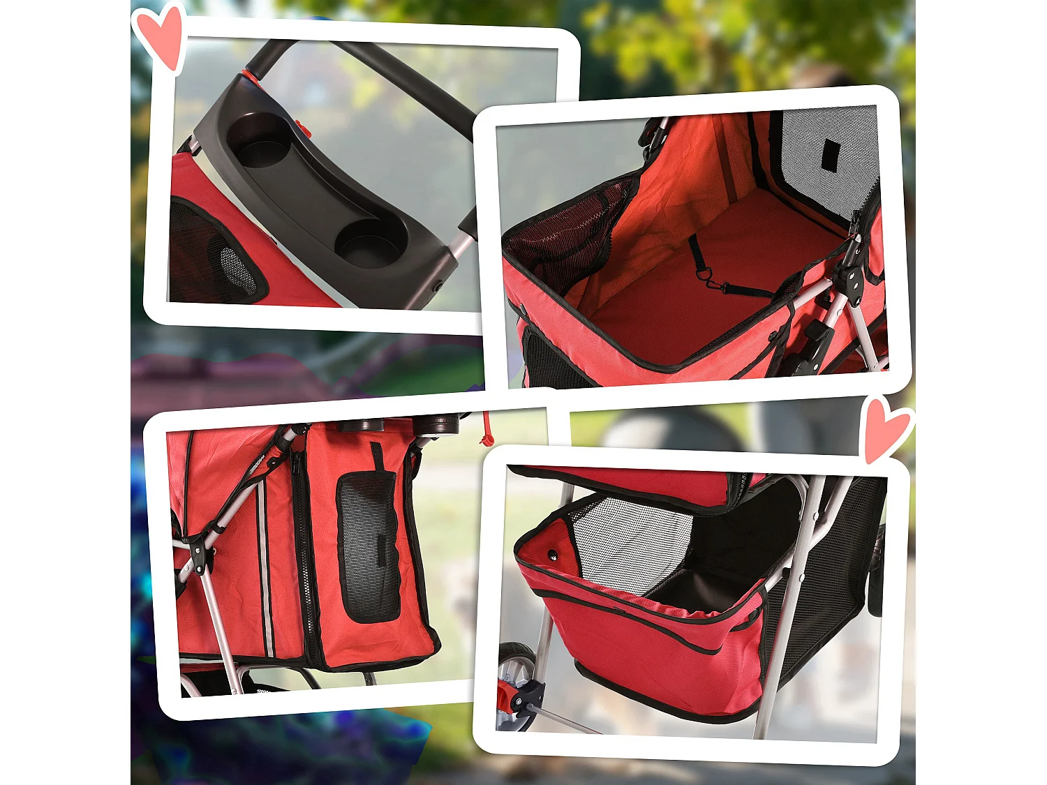 Passeggino per cani pieghevole cestino copertura tessuto oxford rosso