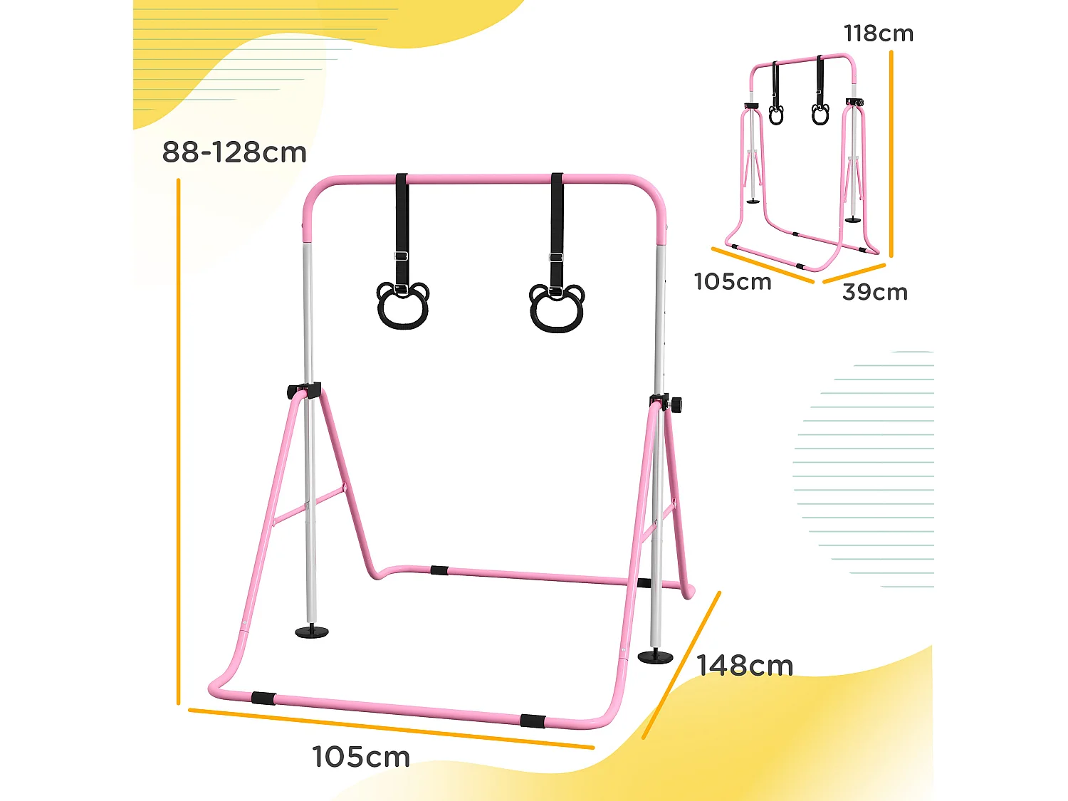 Sbarra ginnastica artistica per bambini 3+ anni in acciaio rosa