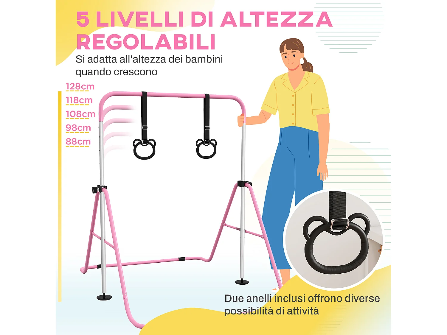 Sbarra ginnastica artistica per bambini 3+ anni in acciaio rosa