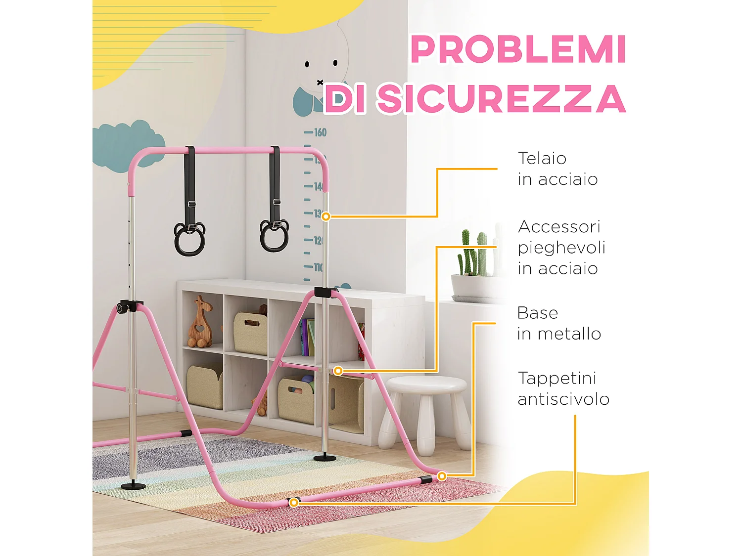 Sbarra ginnastica artistica per bambini 3+ anni in acciaio rosa