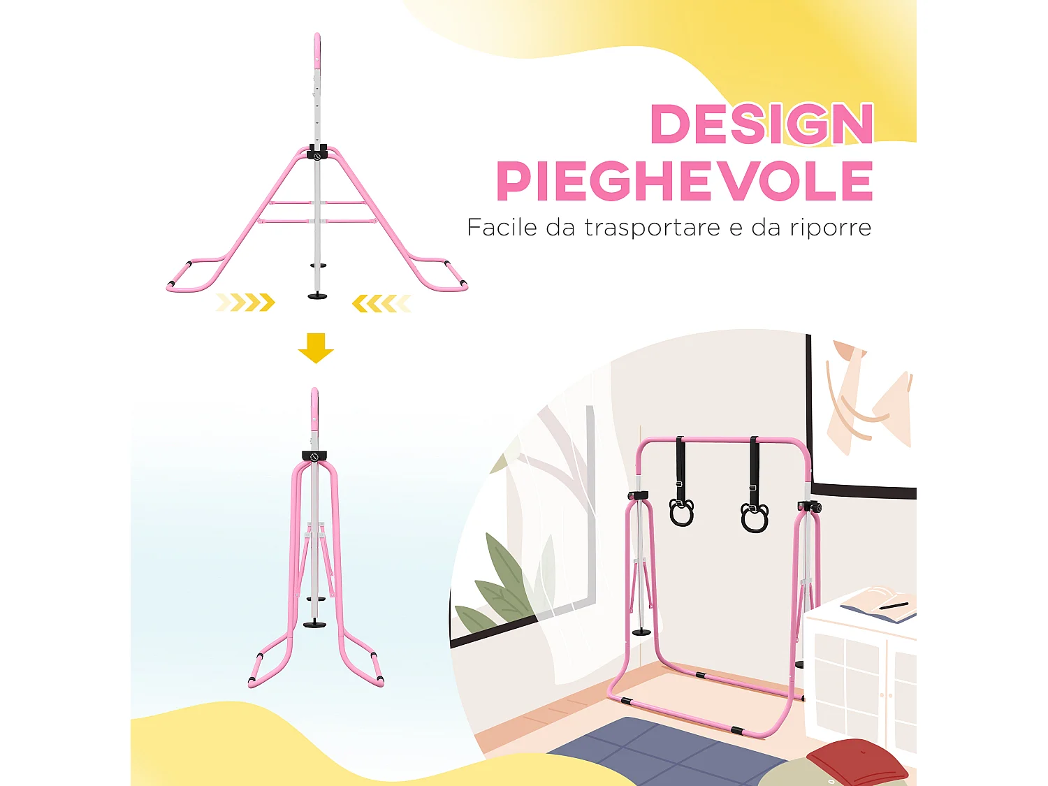 Sbarra ginnastica artistica per bambini 3+ anni in acciaio rosa