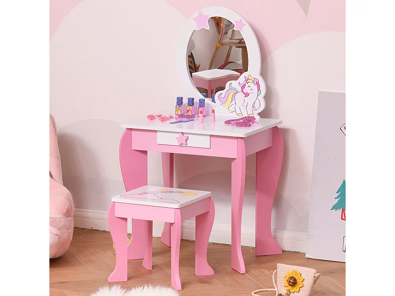 Specchiera giocattolo toeletta per bambine 3-8 anni legno rosa bianco