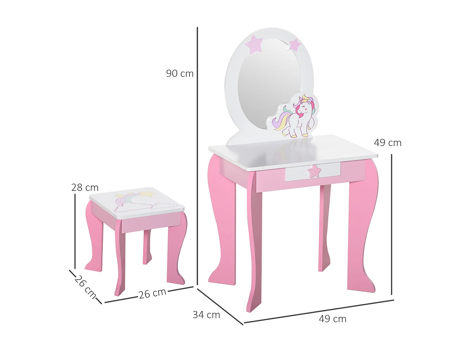 Specchiera giocattolo toeletta per bambine 3-8 anni legno rosa bianco