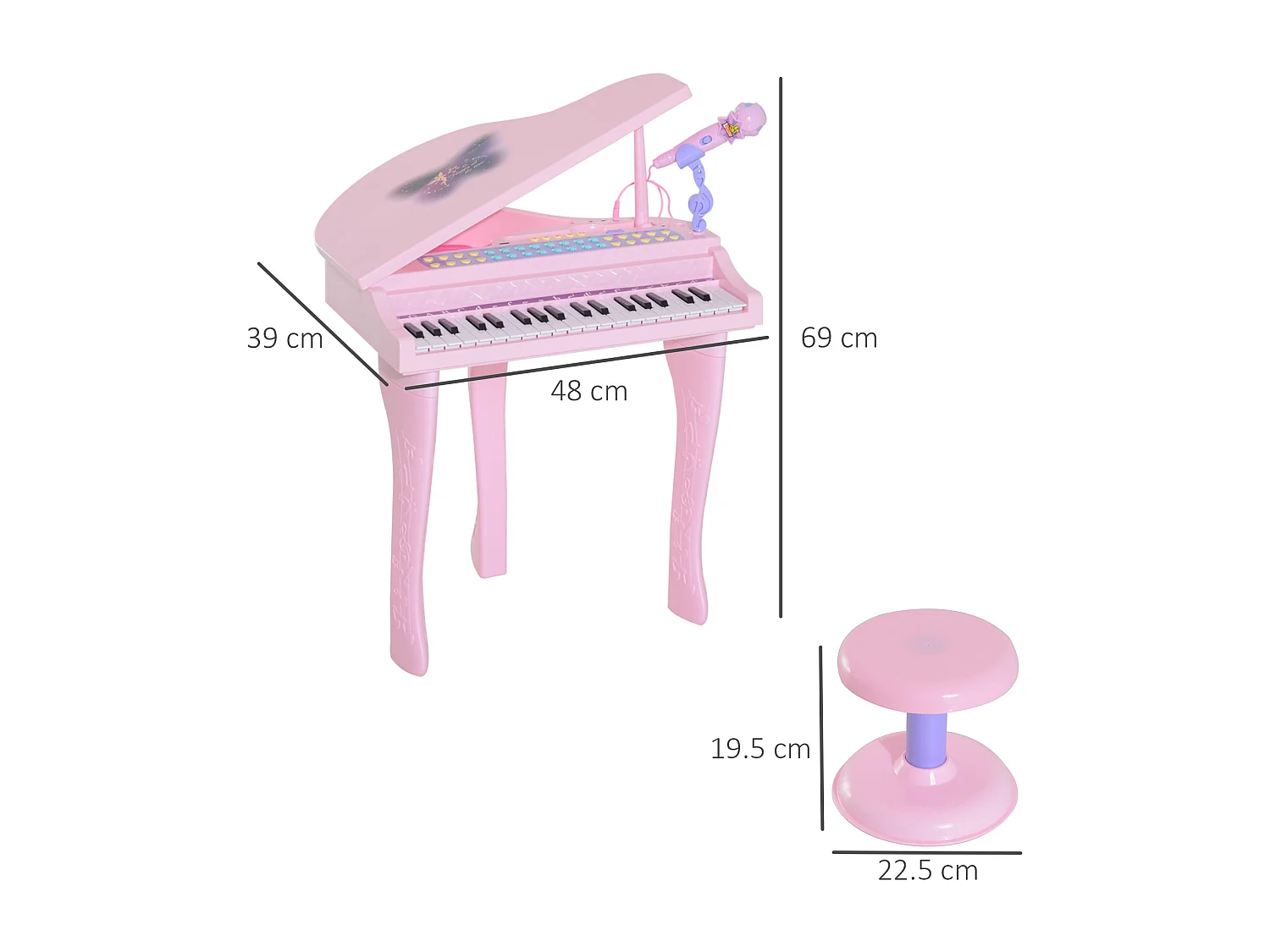 Pianoforte per bambini con 37 tasti microfono sgabello 48x39x69cm rosa