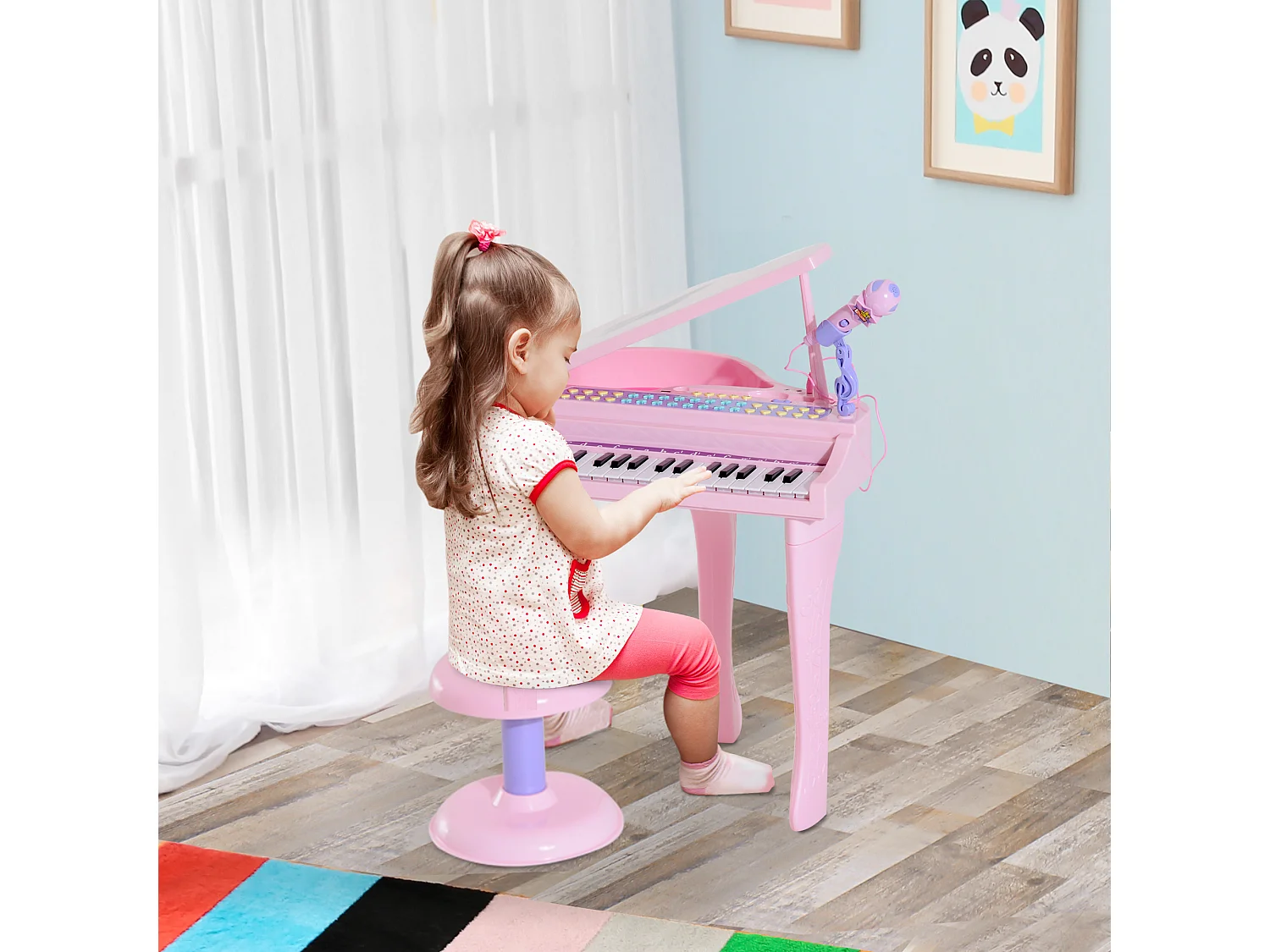 Pianoforte per bambini con 37 tasti microfono sgabello 48x39x69cm rosa