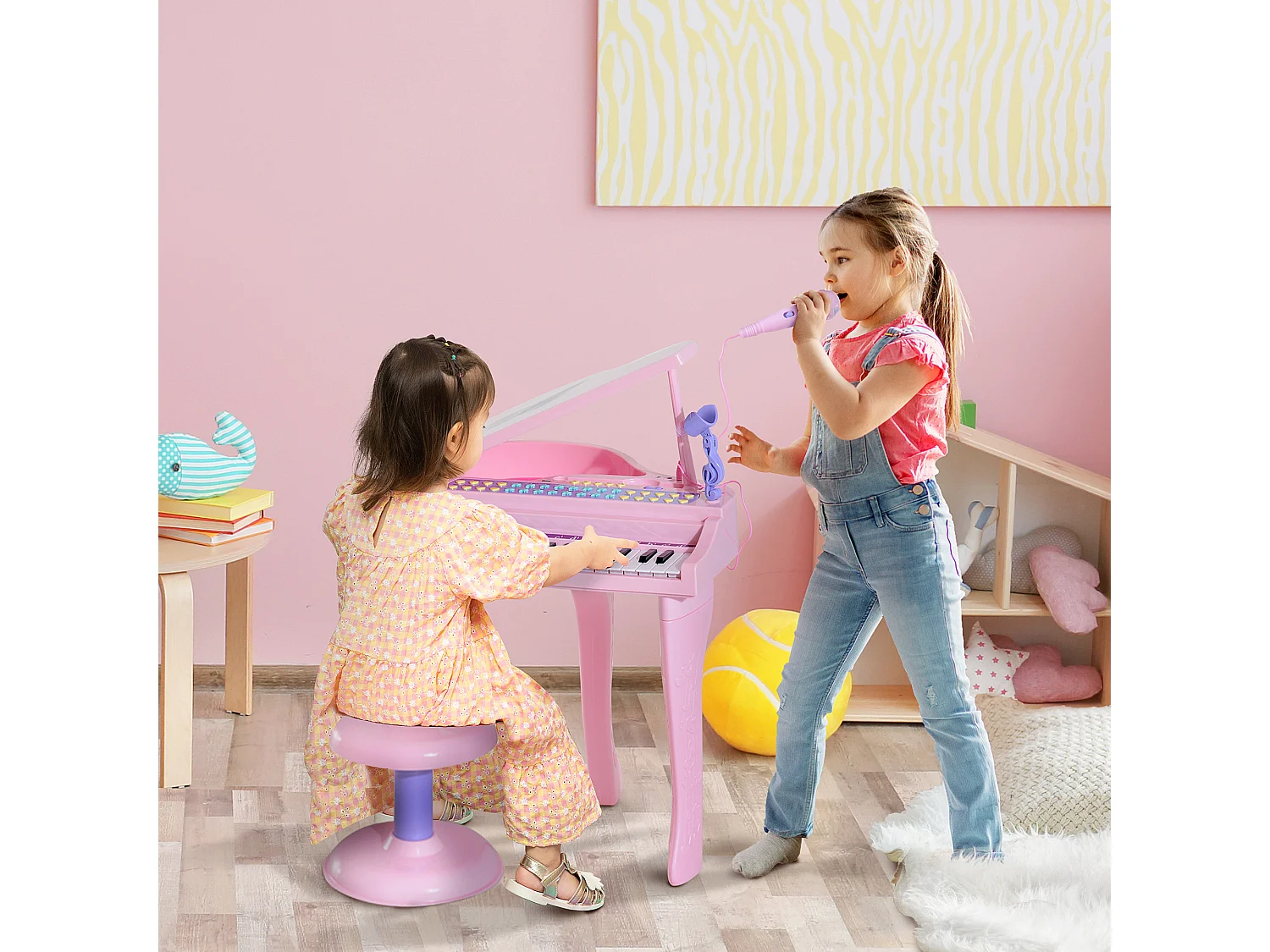 Pianoforte per bambini con 37 tasti microfono sgabello 48x39x69cm rosa