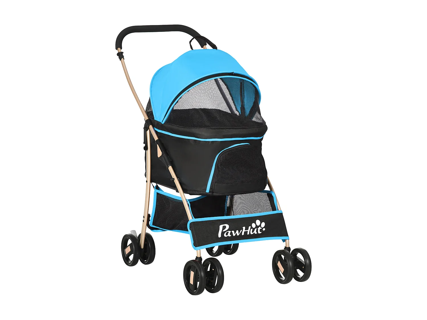 Passeggino per cani pieghevole convertibile in trasportino azzurro e nero
