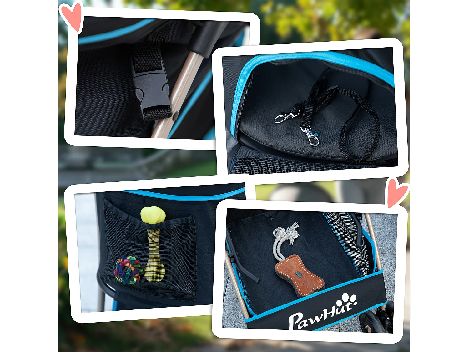 Passeggino per cani pieghevole convertibile in trasportino azzurro e nero