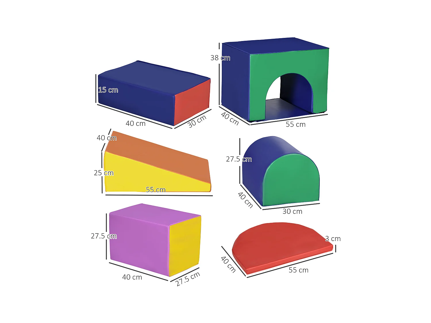Set da gioco per bambini 12-36 mesi da 7 blocchi in pu epe multicolore