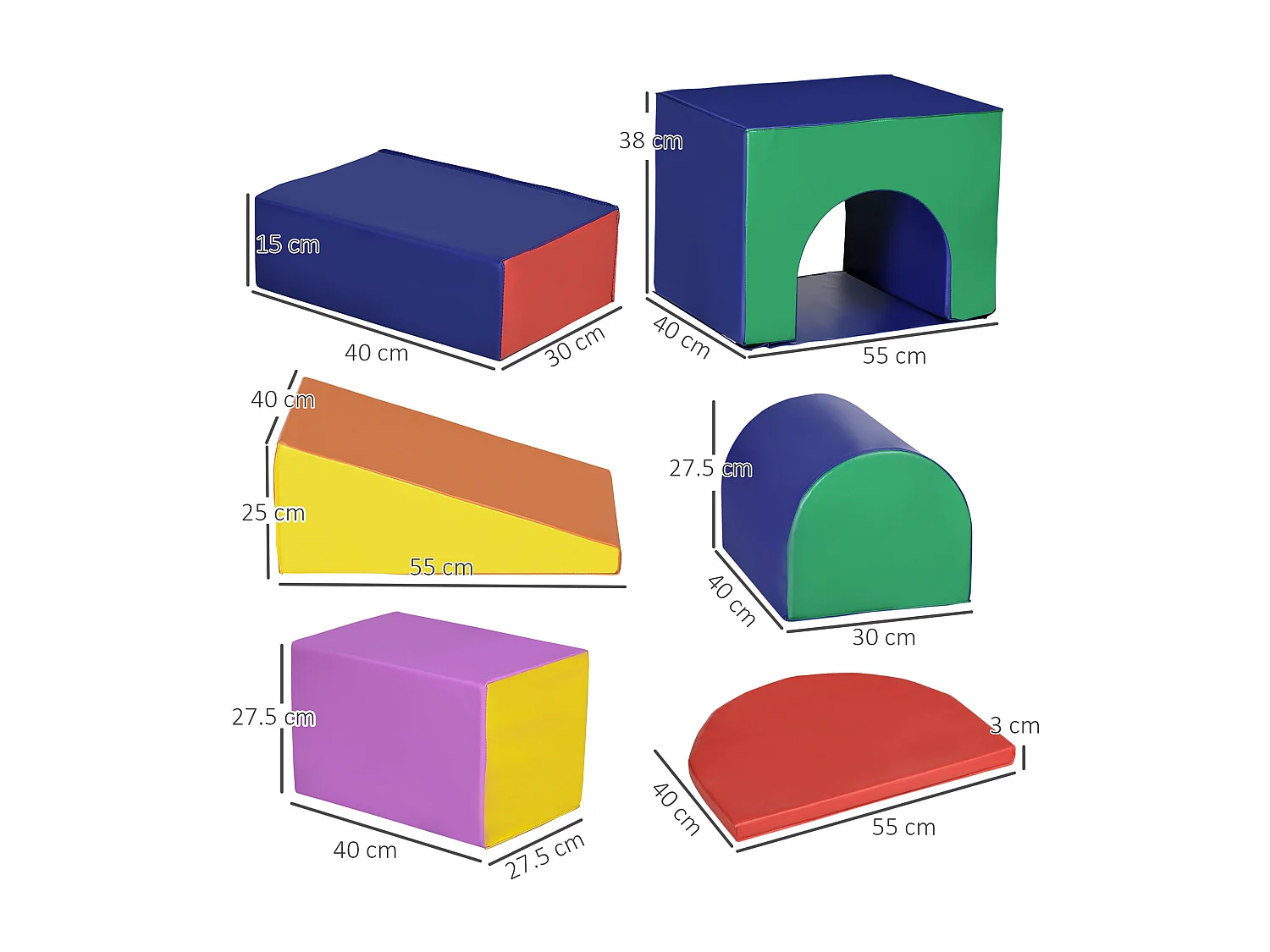 Set da gioco per bambini 12-36 mesi da 7 blocchi in pu epe multicolore