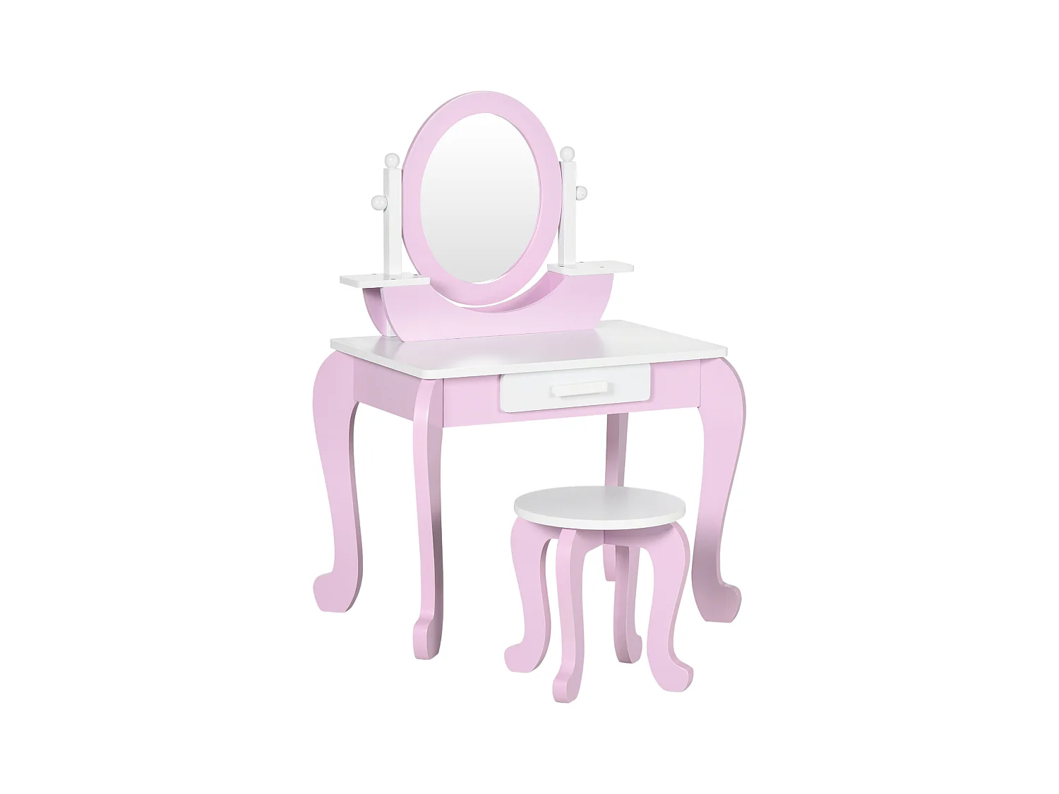 Set toeletta trucco per bambini 3-6 anni con sgabello e specchi rosa