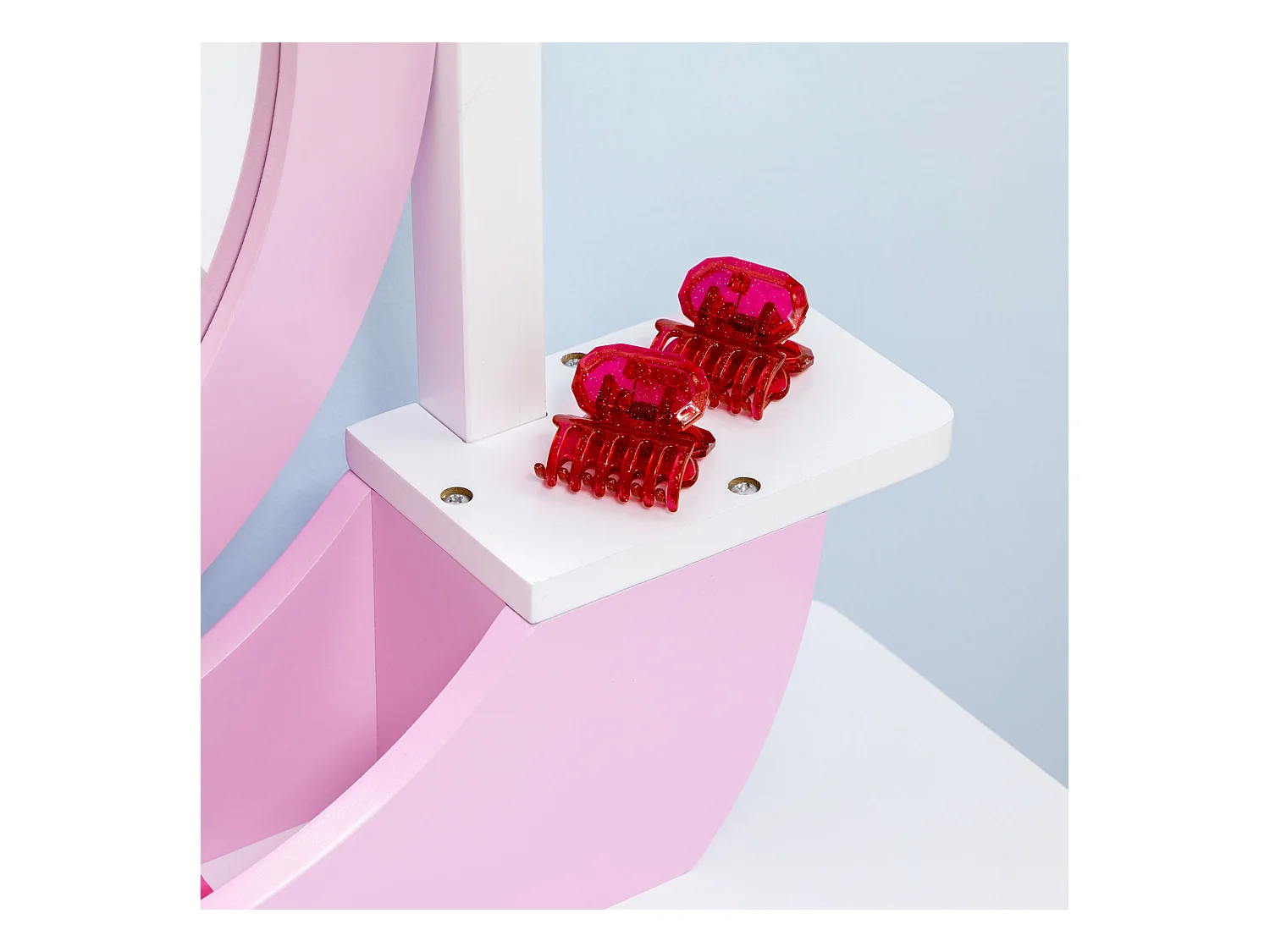 Set toeletta trucco per bambini 3-6 anni con sgabello e specchi rosa