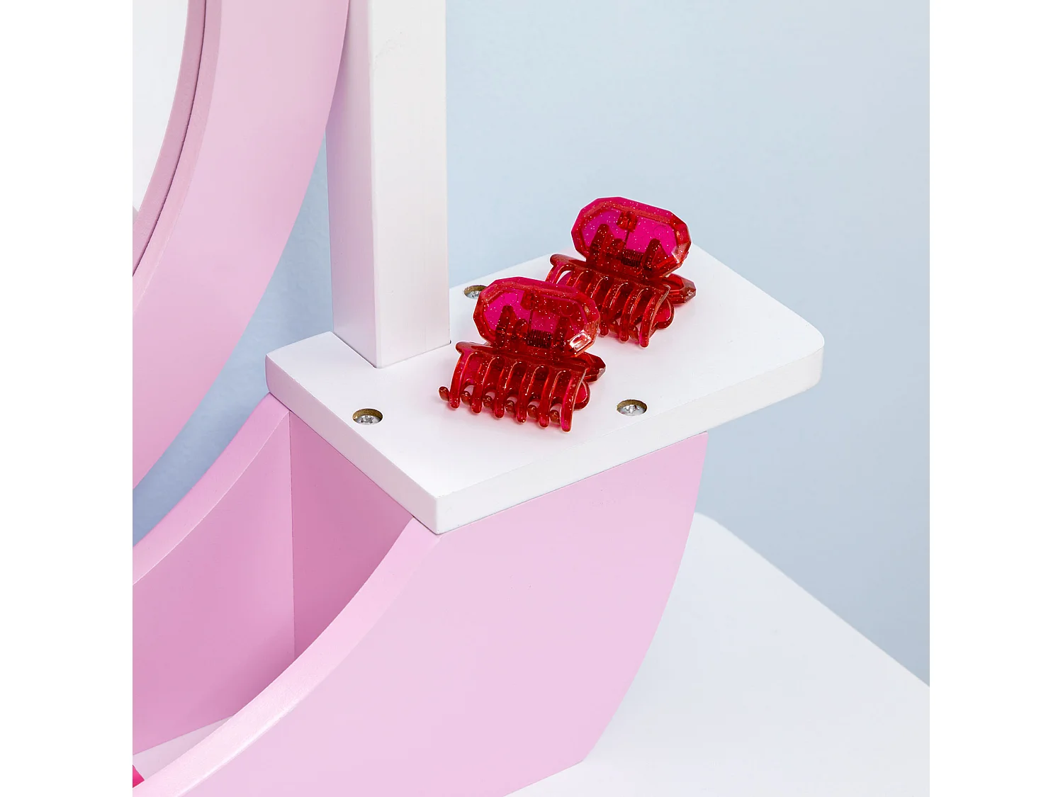 Set toeletta trucco per bambini 3-6 anni con sgabello e specchi rosa