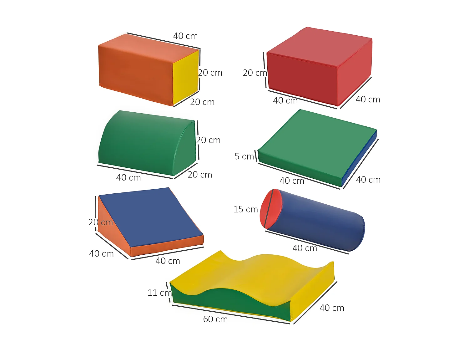 Set 7 blocchi di costruzioni morbide per bambini 1-3 anni multicolore