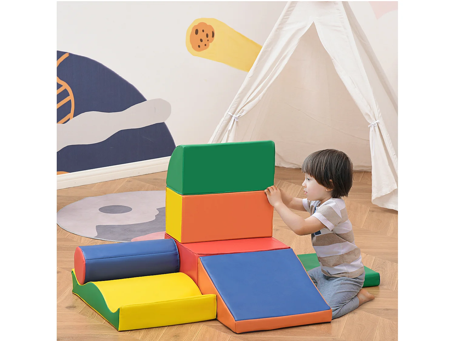 Set 7 blocchi di costruzioni morbide per bambini 1-3 anni multicolore