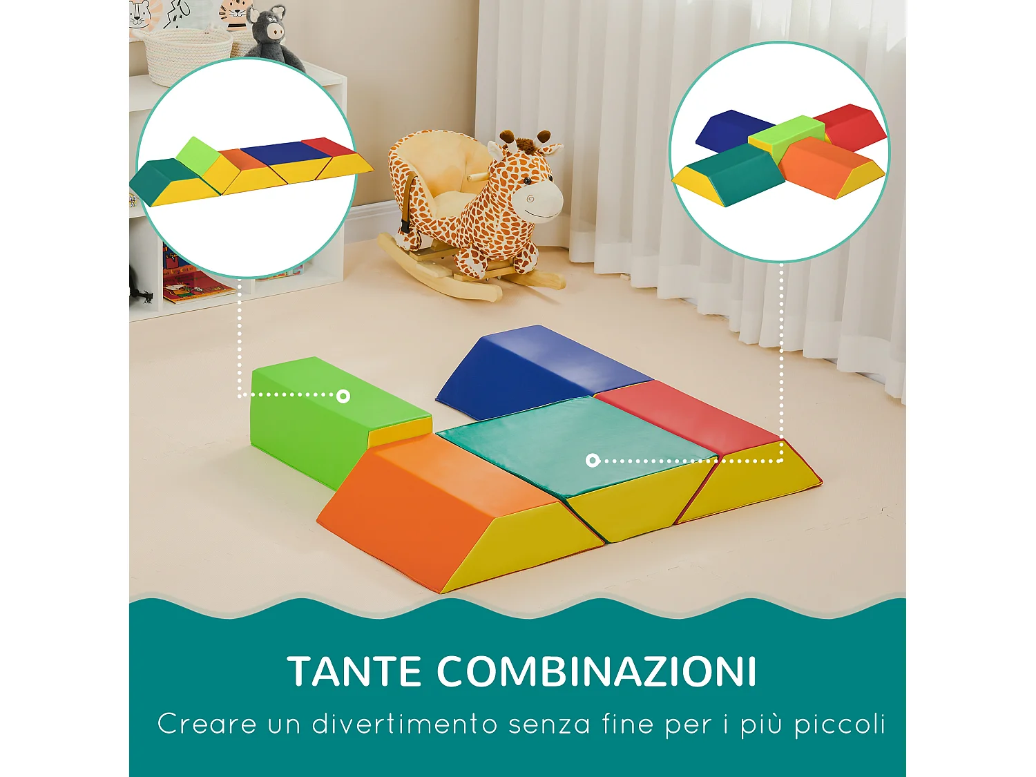 Costruzioni morbide per bambini con 5 blocchi a rettangolo e trapezio