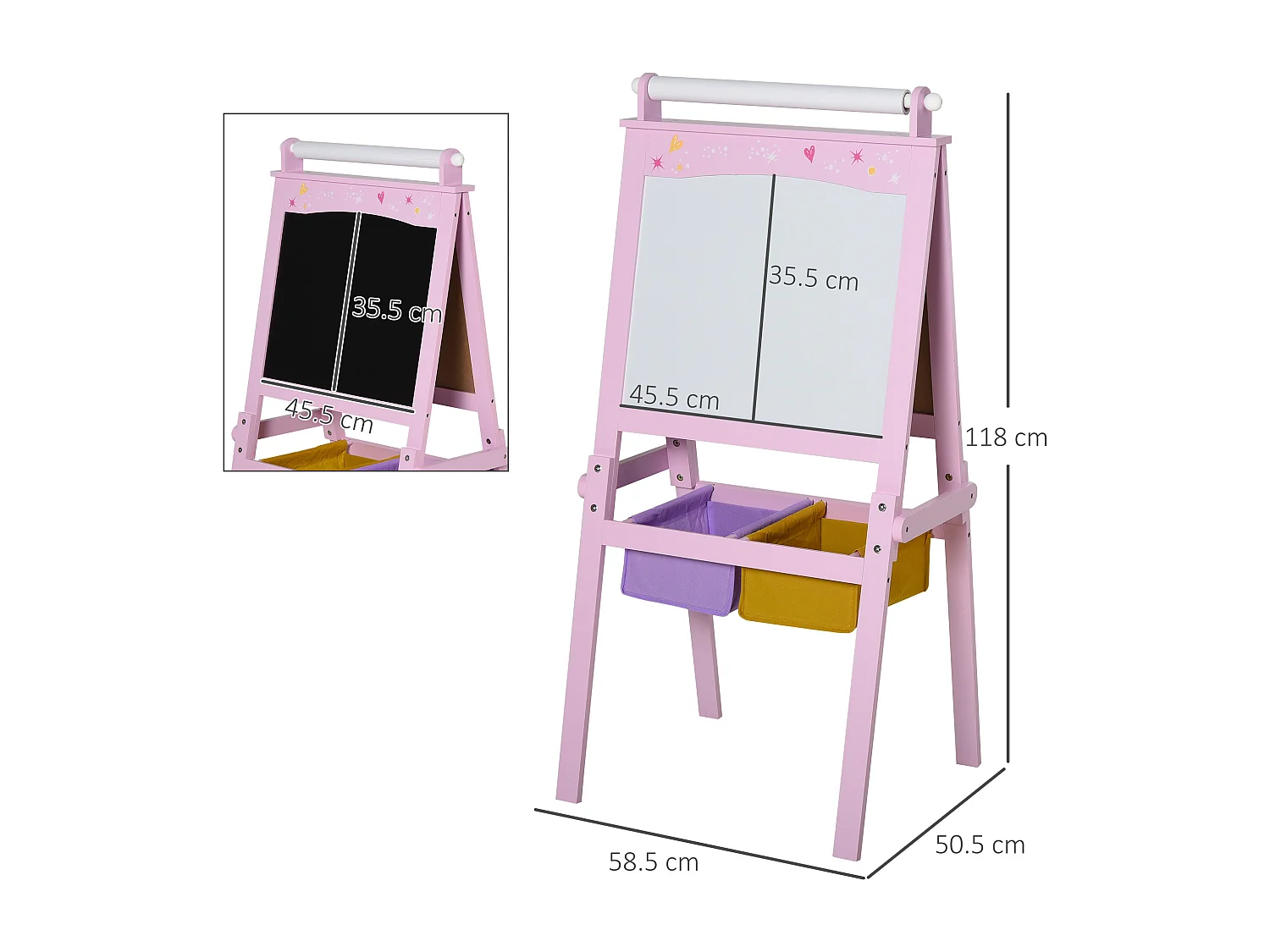 Lavagnetta per bambini in legno rosa con cavalletto 3 in 1 mdf rosa