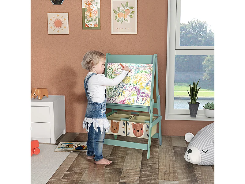Lavagna per bambini con cavalletto e 2 contenitori verde