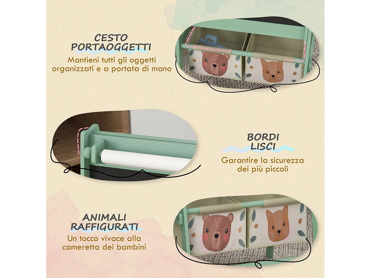 Lavagna per bambini con cavalletto e 2 contenitori verde