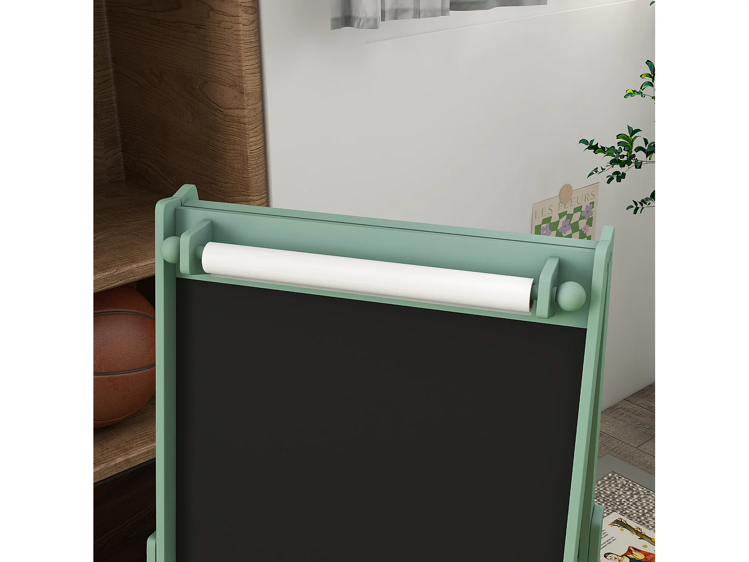 Lavagna per bambini con cavalletto e 2 contenitori verde