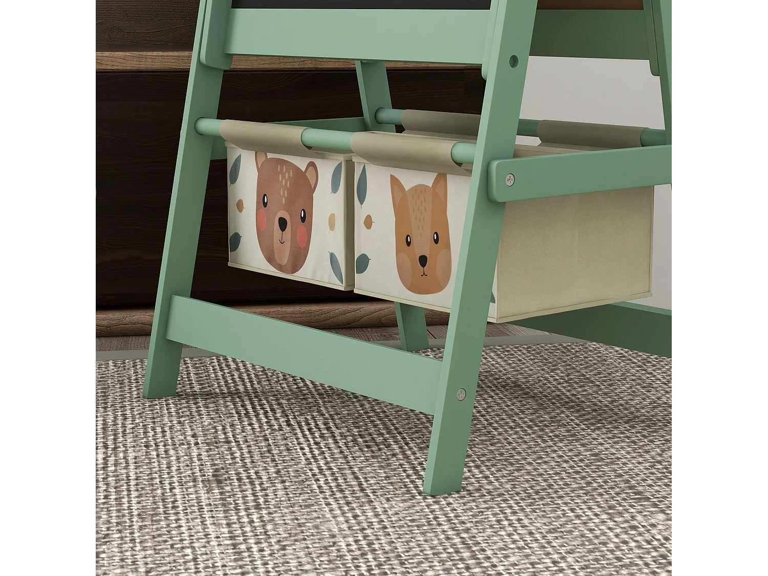 Lavagna per bambini con cavalletto e 2 contenitori verde