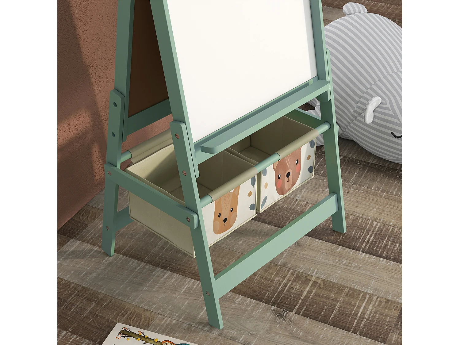 Lavagna per bambini con cavalletto e 2 contenitori verde