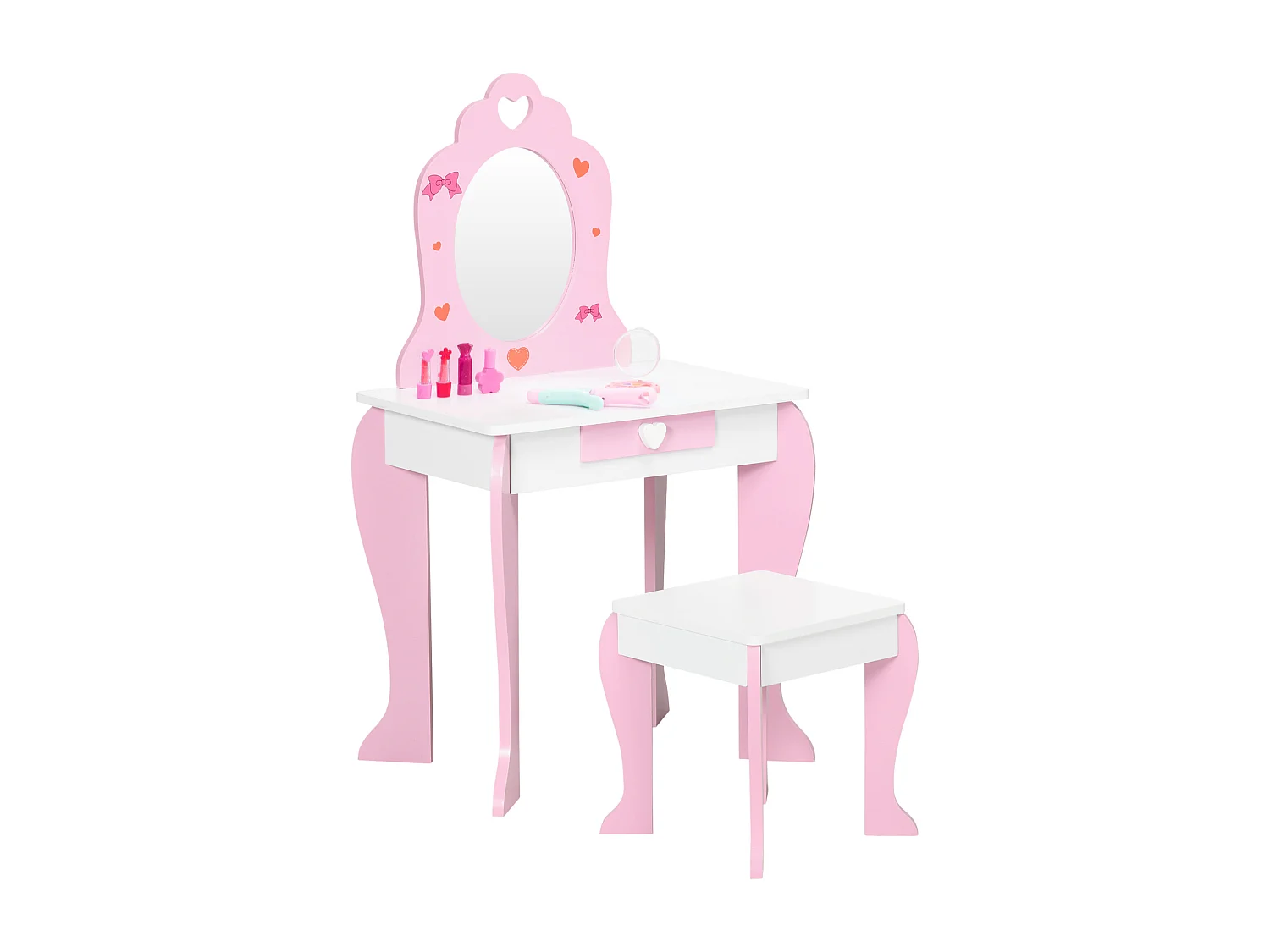 Set tavolo trucco con sgabello e specchio in mdf età 3-6 anni