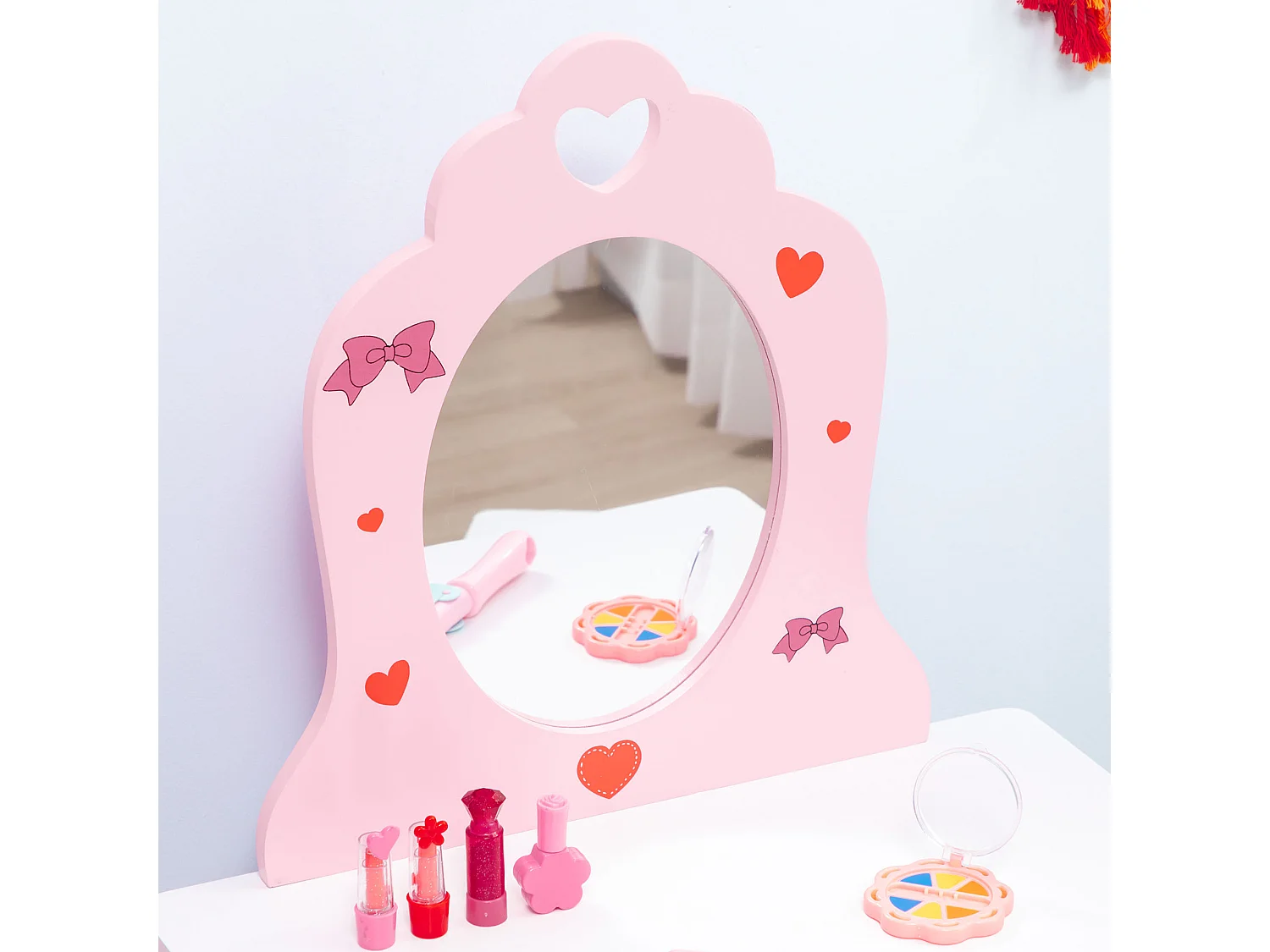 Set tavolo trucco con sgabello e specchio in mdf età 3-6 anni