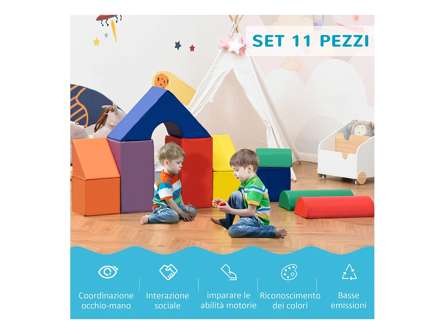 Set costruzioni morbide per bambini 1-3 anni con 11 forme colori vari